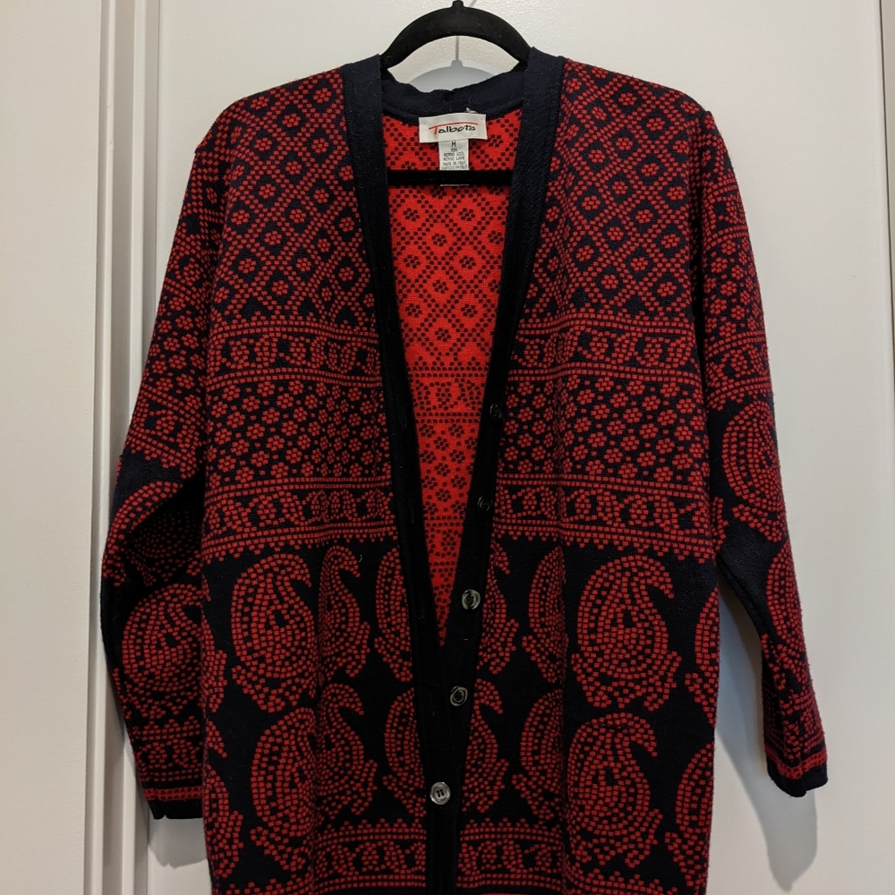 Talbot's 100% Wool Paisley Cardigan Sweater